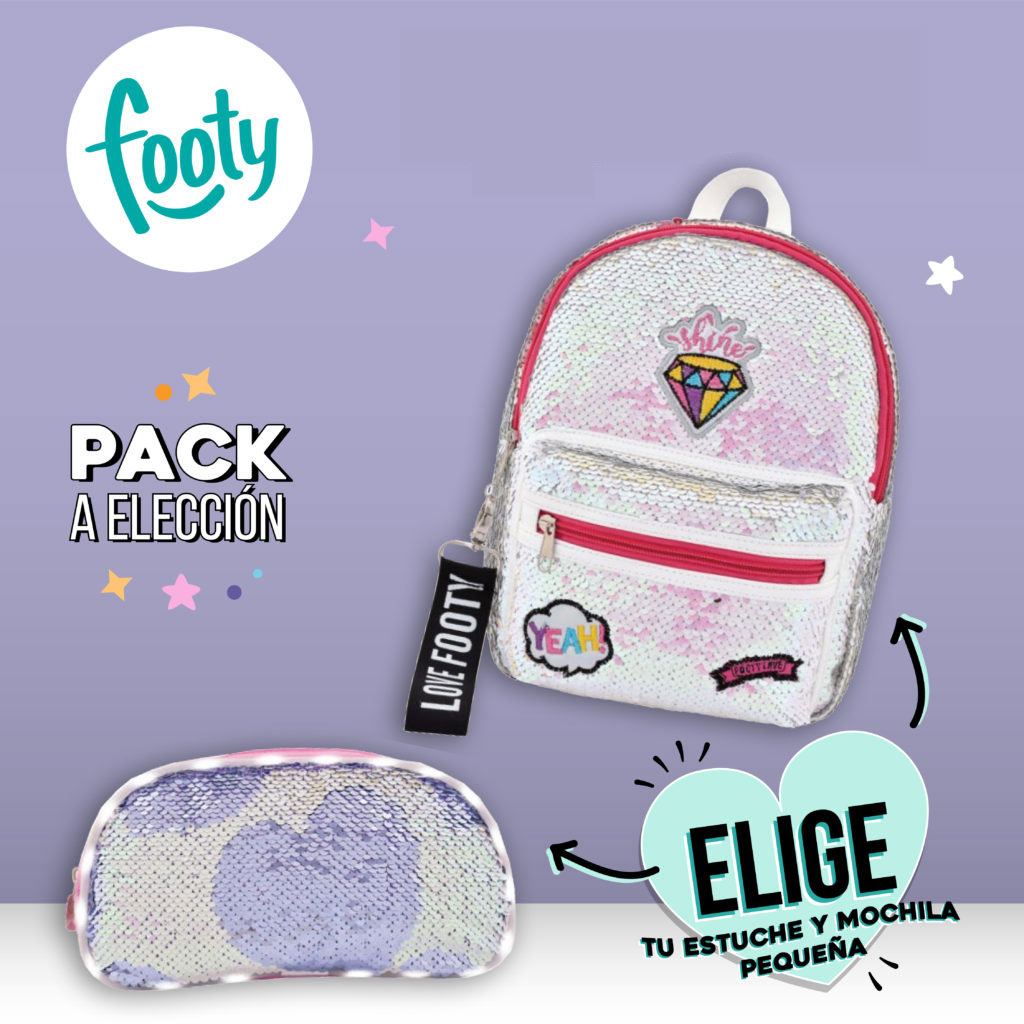 Pack mochila paseo + neceser a elegir - Footy - Compra Online tus mochilas con luces y lentejuelas